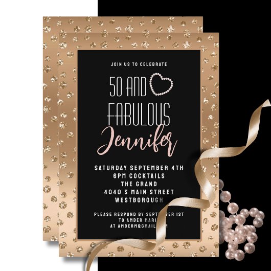 Invitation 50 et fabuleux Elegant Gold Black Blush Anniversai