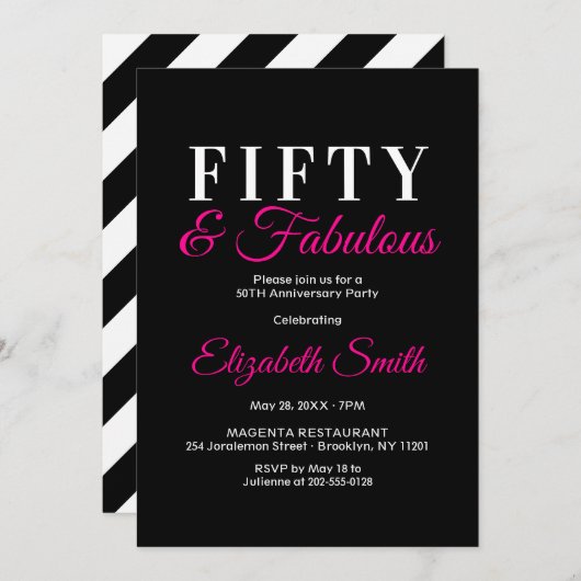 Invitation 50 et fabuleux Elegant Hot Pink 50e anniversaire (Devant / Derrière)