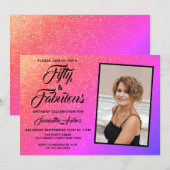 Invitation 50 et fabuleux Elegant Pink Photo Anniversaire (Devant / Derrière)