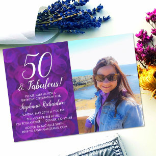 Invitation 50 et fabuleux Elegant Purple Photo Anniversaire