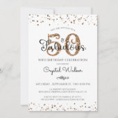Invitation 50 ET FABULEUX Élégant Script Noir Confetti Or (Devant)