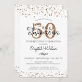 Invitation 50 ET FABULEUX Élégant Script Noir Confetti Or (Devant / Derrière)