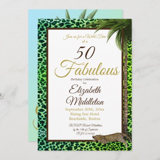 Invitation 50 et fabuleux Empreinte de léopard Palm Wild Birt (Devant / Derrière)