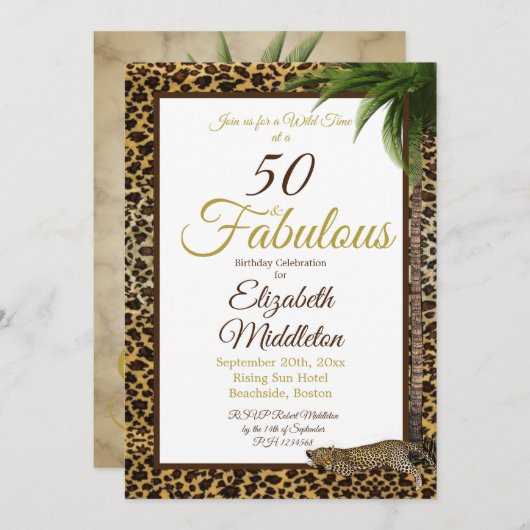 Invitation 50 et fabuleux Empreinte de léopard Palm Wild Birt (Devant / Derrière)