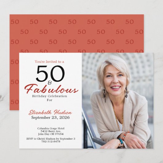 Invitation 50 et Fabuleux | Fête d'anniversaire 50 ans (Devant / Derrière)