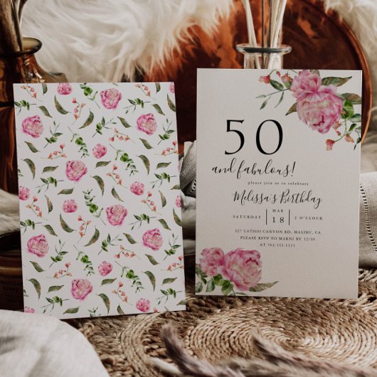 Invitation 50 et fabuleux fête d'anniversaire rose floral
