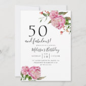Invitation 50 et fabuleux fête d'anniversaire rose floral (Devant)
