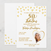Invitation 50 et fabuleux Glam photo blanc et or Anniversaire (Devant / Derrière)
