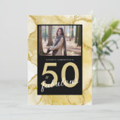 Invitation 50 Et Fabuleux Gold Black Photo Anniversaire (Debout devant)