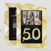 Invitation 50 Et Fabuleux Gold Black Photo Anniversaire (Devant / Derrière)