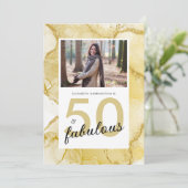Invitation 50 Et Fabuleux Gold White Photo Anniversaire (Debout devant)