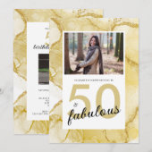 Invitation 50 Et Fabuleux Gold White Photo Anniversaire (Devant / Derrière)