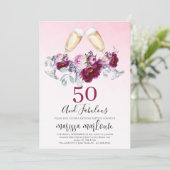 Invitation 50 Et Fabuleux Lunettes De Champagne Floral Annive (Debout devant)