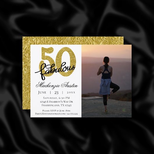 Invitation 50 et fabuleux | Noir et blanc d'or classique