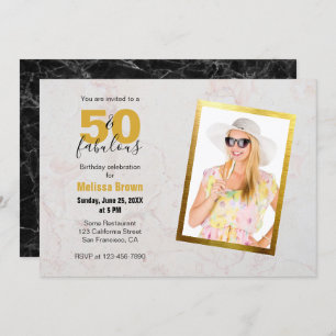 Invitation 50 et fabuleux Photo Marble Or moderne Anniversair