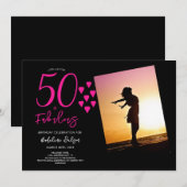 Invitation 50 et fabuleux Photo Pink Black Hearts 50e (Devant / Derrière)