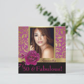 Invitation 50 et fabuleux Purple Gold Damask Photo Anniversai (Debout devant)