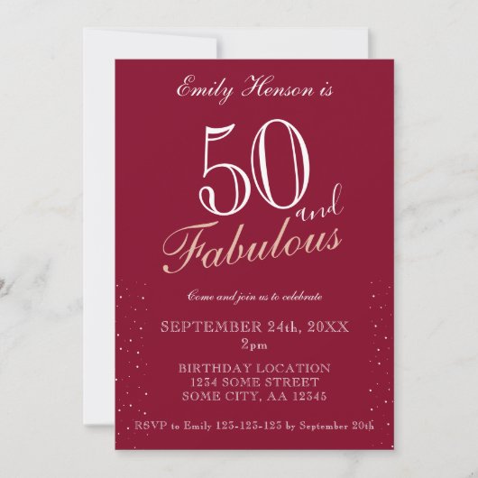 Invitation 50 et fabuleux Red Elegant Script Anniversaire (Devant)
