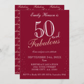 Invitation 50 et fabuleux Red Elegant Script Anniversaire (Devant / Derrière)