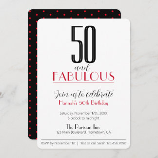 Invitation 50 et Fabuleux Retro Anniversaire Rouge et Black I