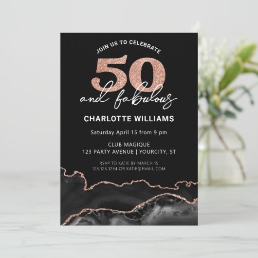 Invitation 50 Et fabuleux Rose de Parties scintillant Or 50e  (Debout devant)