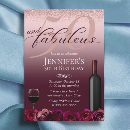 Invitation 50 et fabuleux Rose Gold Bourgogne Floral Annivers