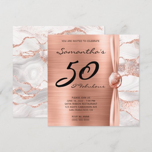 Invitation 50 et fabuleux Rose Gold et White Agate Anniversai (Devant / Derrière)