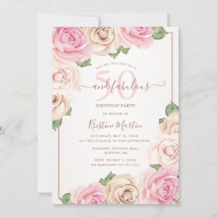 Invitation 50 et fabuleux Rose Gold Floral fête d'anniversair