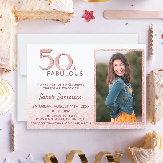 Invitation 50 et fabuleux Rose Gold Parties scintillant Éléga