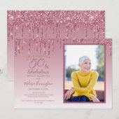 Invitation 50 et fabuleux Rose Gold Pink Parties scintillant (Devant / Derrière)
