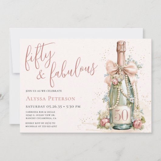 Invitation 50 et Fabuleux Rose Gold Script 50e Anniversaire (Devant)