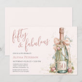 Invitation 50 et Fabuleux Rose Gold Script 50e Anniversaire (Devant / Derrière)