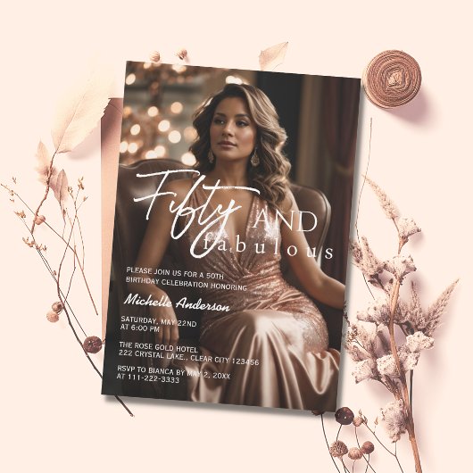 Invitation 50 et fabuleux Rose photo Gold 50e anniversaire