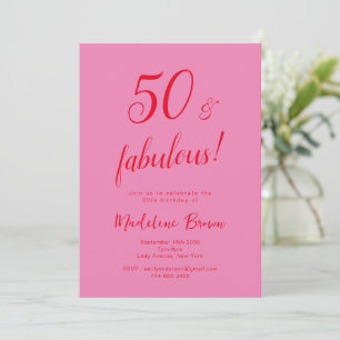 Invitation 50 et fabuleux rose rouge moderne 50e anniversaire