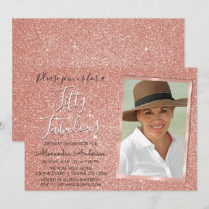Invitation 50 et fabuleux Rose Sparkle Gold Blush Pink Photo