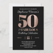 Invitation 50 et fabuleux Rose Typographie d'or Anniversaire (Devant)