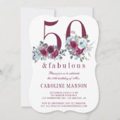 Invitation 50 et fabuleux rouge bordeaux floral 50e anniversa (Devant)