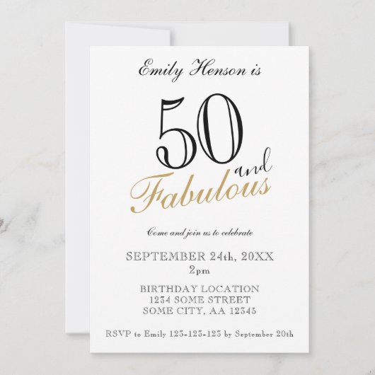 Invitation 50 et fabuleux script élégant Anniversaire (Devant)