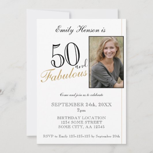 Invitation 50 et fabuleux Script photo Anniversaire (Devant)
