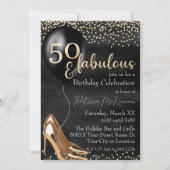Invitation 50 et Fabuleux Talons Hauts Dorés sur Fond Noir (Devant)