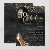 Invitation 50 et Fabuleux Talons Hauts Dorés sur Fond Noir (Devant / Derrière)