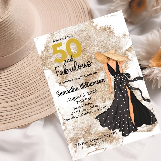Invitation 50 et Fabulous Black and Gold fête d'anniversaire
