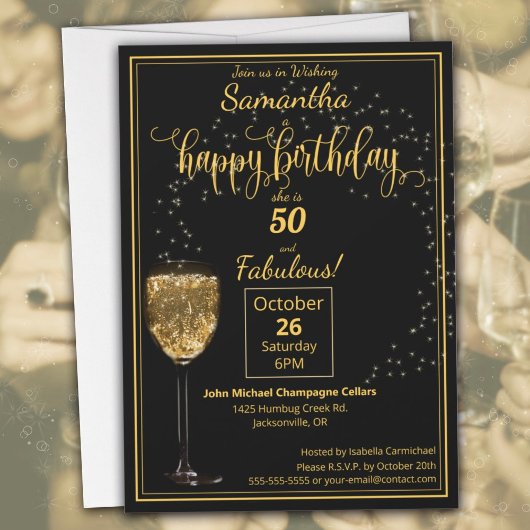 Invitation 50 et Fabulous Black and Gold fête d'anniversaire