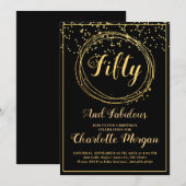 Invitation 50 Et Fabulous Black Gold Parties scintillant (Devant / Derrière)