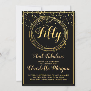 Invitation 50 Et Fabulous Black Gold Parties scintillant