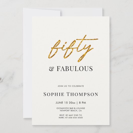Invitation 50 et Fabulous Black White Or moderne Anniversaire (Devant)