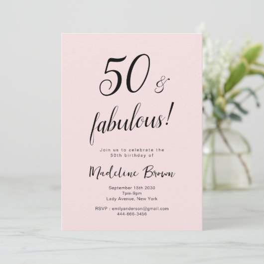 Invitation 50 et Fabulous Blush Rose Black 50e anniversaire (Debout devant)
