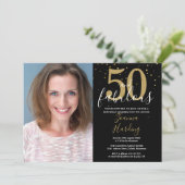 Invitation 50 et Fabulous Gold Black 50th Birthday Photo (Debout devant)