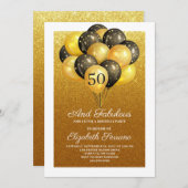 Invitation 50 Et Fabulous Gold Parties scintillant Black Ball (Devant / Derrière)