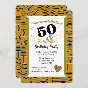 Invitation 50 et Fabulous Golden Kente fête d'anniversaire